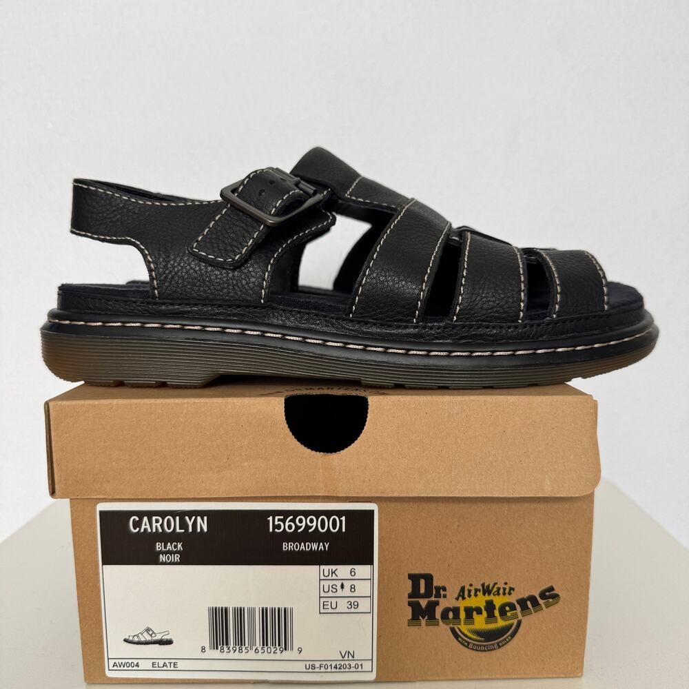 2014 Dr. Martens Carolyn 15699001 Black Leather Fisherman Sandals US 8 Box
